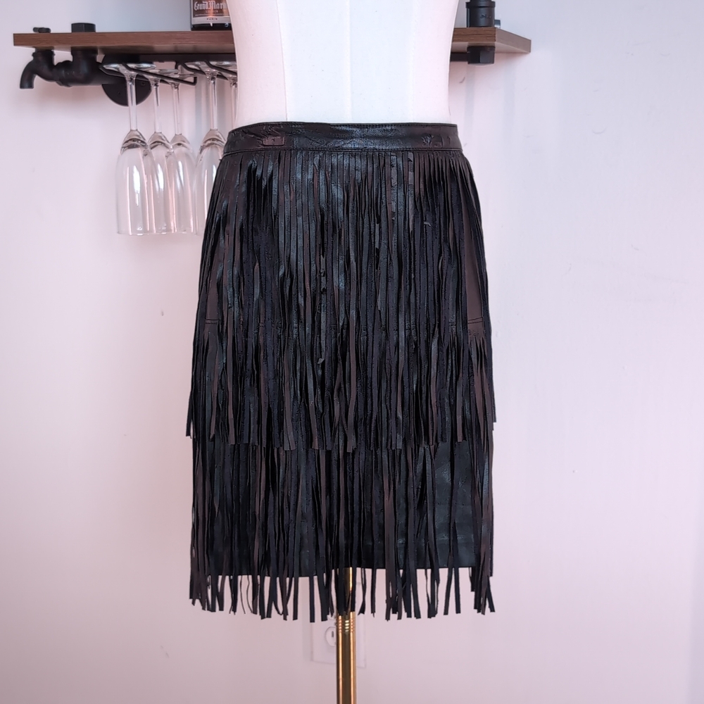 Edgy a.n.a Tiered Fringe Midi Skirt in Black. Perfect for Office Siren